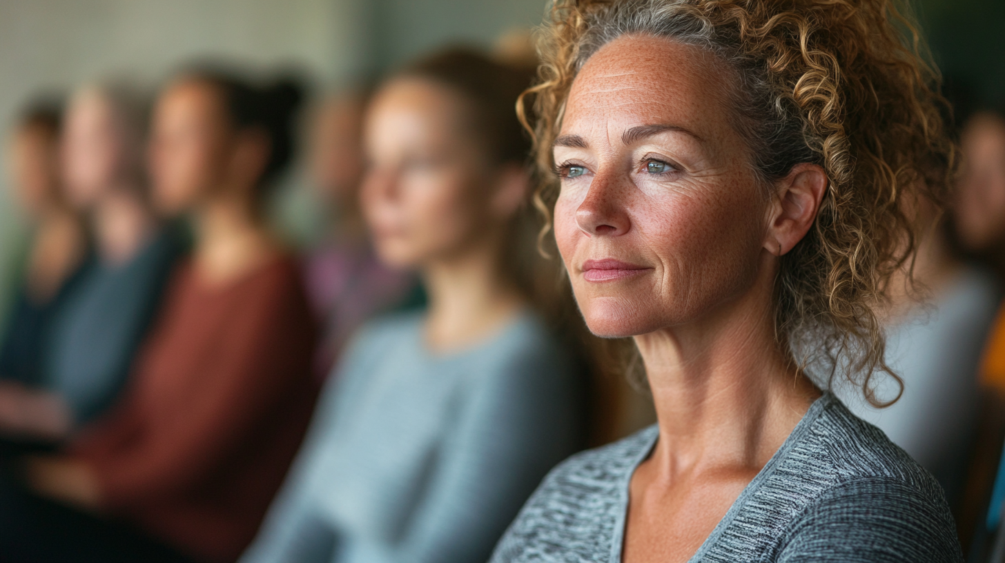 Щаслива група людей старшого віку після заняття йогою